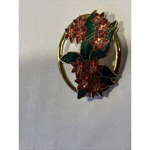 VINTAGE CLOISONNE ENAMEL FLOWER BROOCH SIGNED FISH